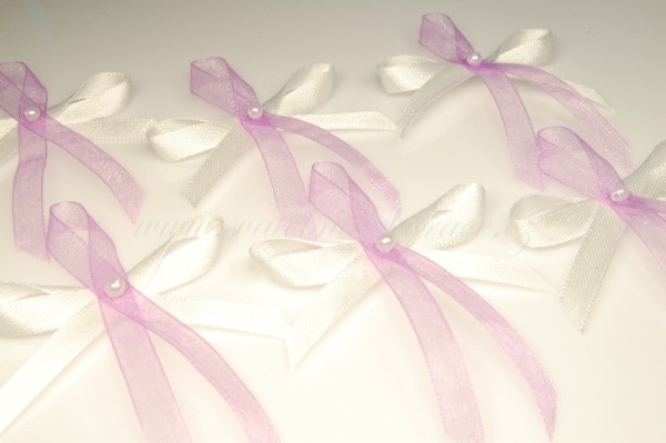 Svatební vývazky s perličkou - bílá, lila (1 ks)