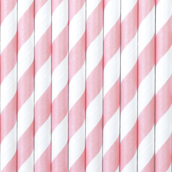 Papírové brčko s pruhy - růžová / bílá ( 10 ks / bal )