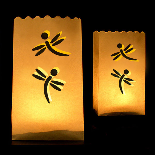 Dekorative Windlichter - Lichttütten aus Papier 15x27x9cm - Libellen (10 St./ Verp.)