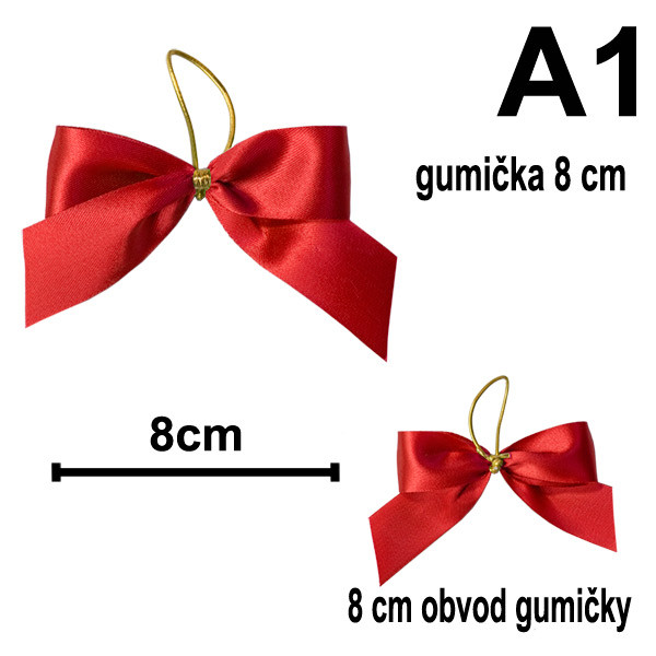 Mašlička s gumičkou 8 cm - typ A1 - červená (10 ks/bal)