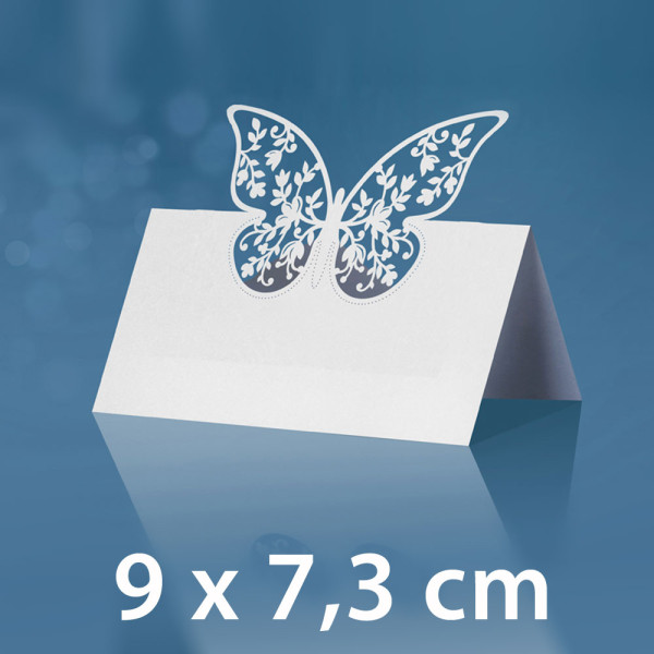 Platzkärtchen, Rechteck mit einem Schmetterling 2 - 9 x 7,3 cm - weiß ( 10 St./ Verp.)
