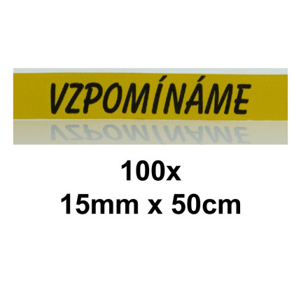 Stuha VZPOMÍNÁME 15 mm x 50 cm - tmavě žlutá (100 ks/rol)