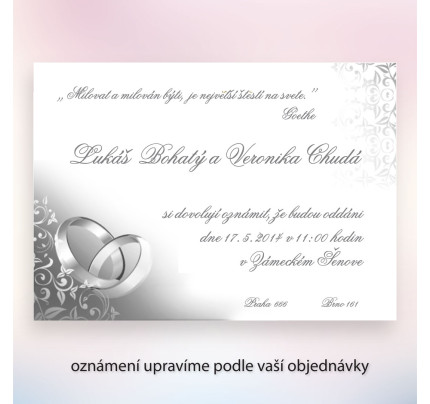 Svatební oznámení - Stříbrné prsteny