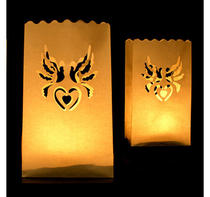 Dekorative Windlichter - Lichttütten aus Papier 15x27x9cm - Tauben (10 St./ Verp.)