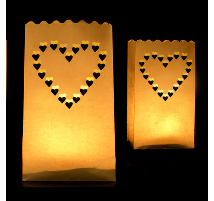  Dekorative Windlichter - Lichttütten aus Papier 15x27x9cm - Herz (10 St./ Verp.)