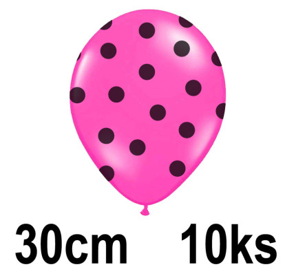 Luftballons mit Tupfen - Ø 30 cm - rosa / schwarz (10 Stk/Pkg)