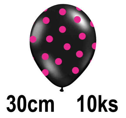 Luftballons mit Tupfen - Ø 30 cm - schwarz / Himbeeren (10 Stk/Pkg)