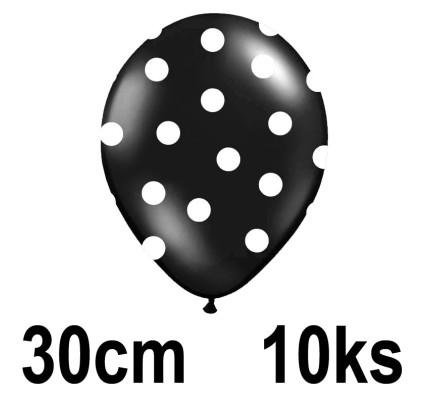 Luftballons mit Tupfen - Ø 30 cm - schwarz / weiß  (10 Stk/Pkg)