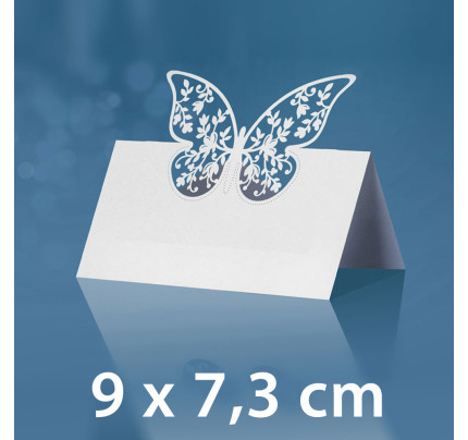 Platzkärtchen, Rechteck mit einem Schmetterling 2 - 9 x 7,3 cm - weiß ( 10 St./ Verp.)